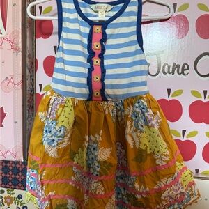 Striped Blue and Floral Yellow Kids Dress
